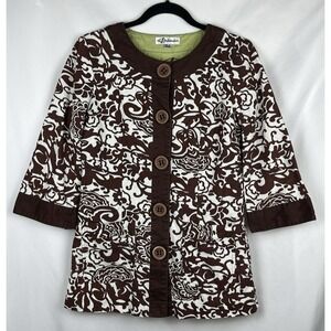 Vintage 90s Y2K Bushwacker Linen Blend Floral Button‎ Up Jacket Brown White Sz 6